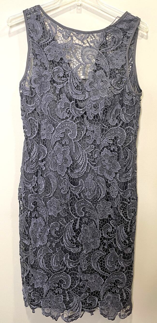 Adrianna Papell Gray Lace Dress Formal Date Night Women's Sz 10P